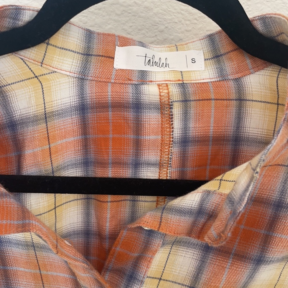 TALULAH Orange Blue Cream Plaid Button-Down Shirt - Picture 2 of 6